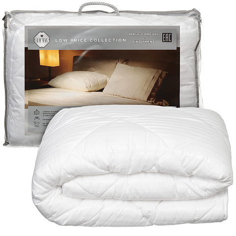 Одеяло 1.5-спальное, 140х205 см, Файбер 100% полиэстер, 250 г/м2, всесезонное, чехол 100% полиэстер, кант, IVVA