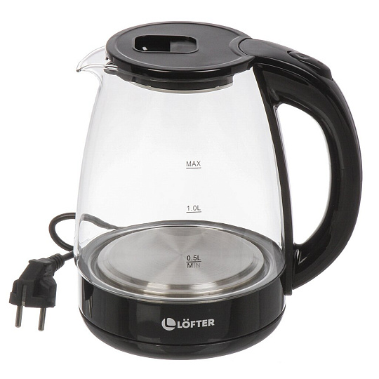 Чайник электрический Lofter, CX-K313-18LED, 1.8 л, 1500 Вт, скрытый нагревательный элемент, стекло, пластик