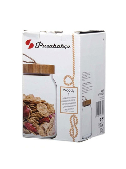 Банка для сыпучих продуктов, стекло, 0.86 л, с крышкой, Pasabahce, Woody, 43583B
