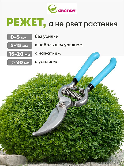 Секатор 200 мм, диаметр реза 25 мм, прямого реза, Grandy, рукоятка резина