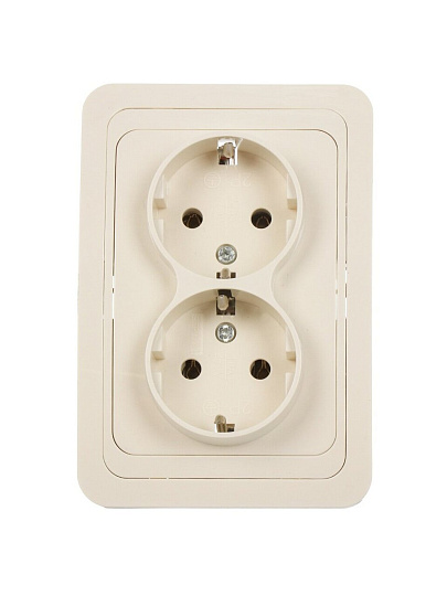 Розетка скрытой установки, 2 гнезда, с заземлением, 16 А, ABS пластик, IP20, слоновая кость, UNIVersal, Валери, Б-В0128