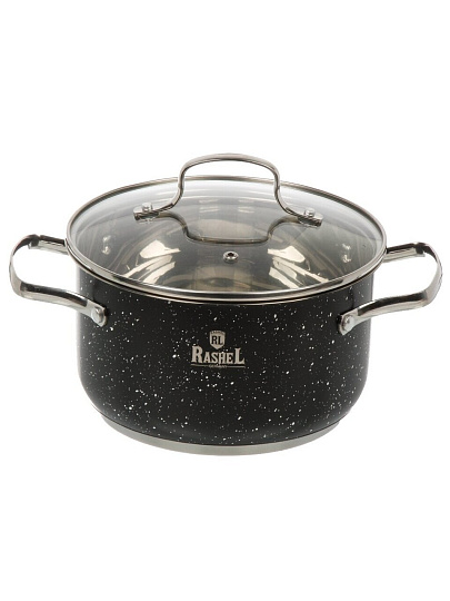 Кастрюля нержавеющая сталь, 3.6 л, крышка стекло, RasheL, R-306v, индукция