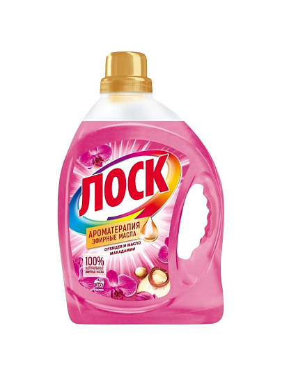 Гель для стирки Лоск, 2.19 л, для цветного и белого белья, Ароматерапия эфирные масла орхидея и масло макадамии