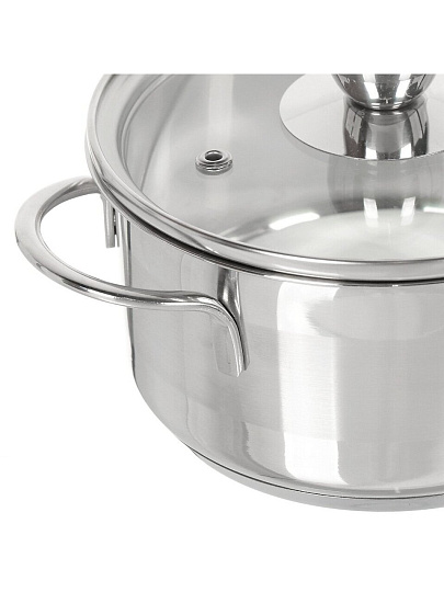 Кастрюля нержавеющая сталь, 1 л, крышка стекло, Daniks, GS-01311-14CA/SD-514, индукция