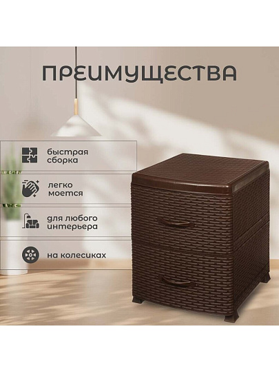 Комод 2 ящика, Ротанг, 38х48х52 см, коричневый, 0355/1/035501, Violet