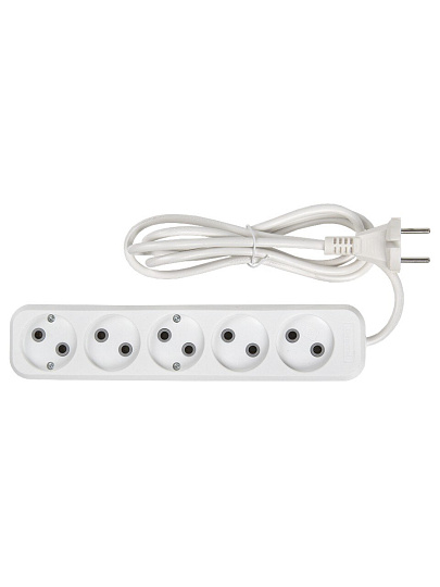 Удлинитель бытовой 5 гнезд, 1.5 м, ПВС, 2х0.75 мм², без заземления, 10 А, 2200 Вт, General Lighting Systems, 470083