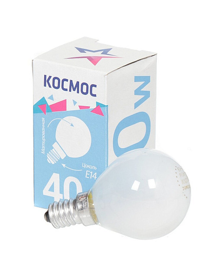 Лампа накаливания E14, 40 Вт, шар, матовая, Космос, LKsmSSpFr40E14v2