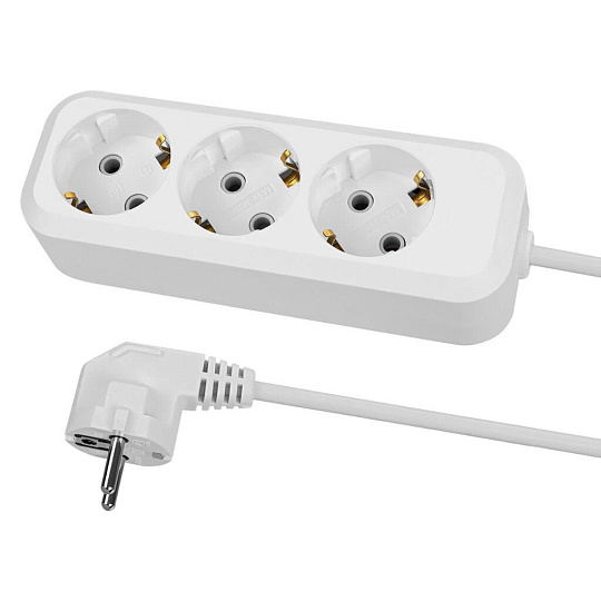 Удлинитель 3 гнезда, 5 м, с заземлением, 16 А, 3500 Вт, белый, TDM Electric, Народный, SQ1303-1402
