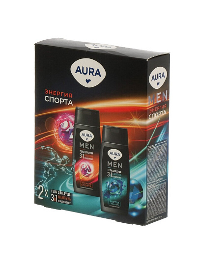 Набор подарочный для мужчин, Aura, Энергия спорта, гель для душа 3в1, 250 мл + гель для душа 3в1, 250 мл