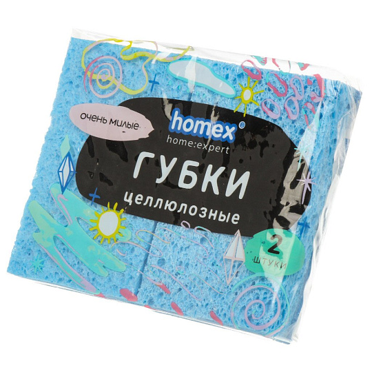 Губка для посуды 2 шт, Очень милые, Целлюлоза, 11х7х2см, Homex, 0276