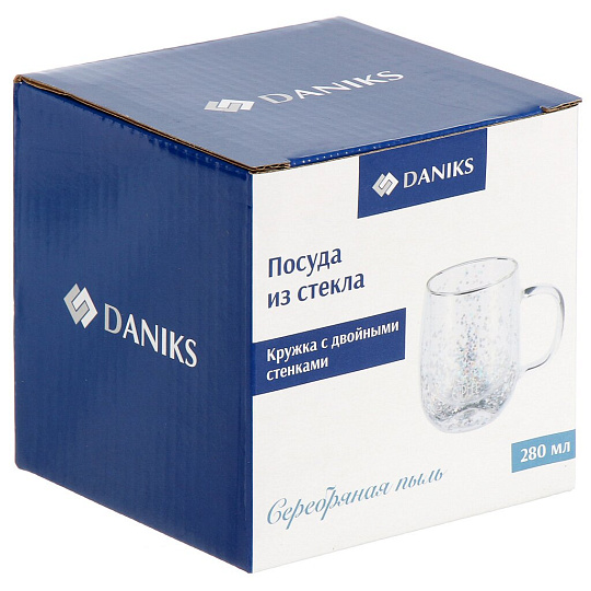 Кружка стекло, 280 мл, двойные стенки, Серебряная пыль, Daniks