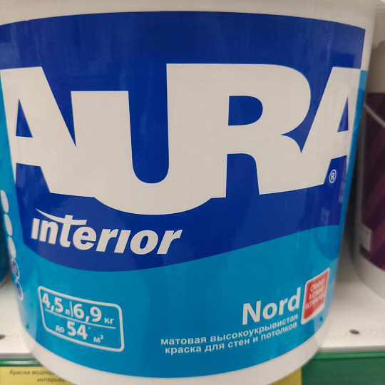 Краска водно-дисперсионная, Aura, Nord, акриловая, интерьерная, матовая, 4.5 л