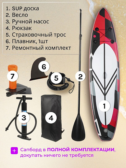 Сап борд надувной 330х81х15 см, одинарный ПВХ, рюкзак, насос, весло и лиш, ремкомплект, 190 кг, SUP003
