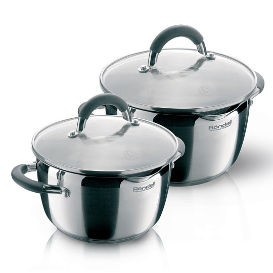 Набор посуды нержавеющая сталь, 4 предмета, кастрюли 3.2, 5.7 л, индукция, Rondell, Flamme, RDS-339