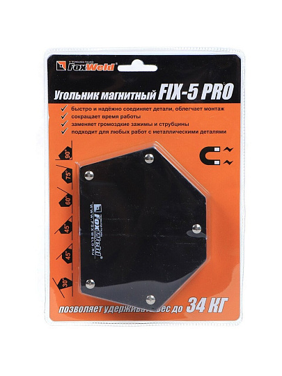 Угольник для сварки FoxWeld, FIX-5Pro, магнитный, 34 кг, 30°, 45°, 60°, 75°, 90°, 135° °, 5395