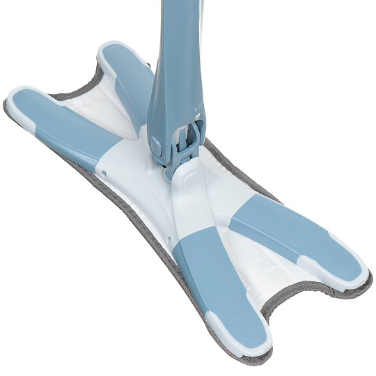 Швабра плоская, микрофибра, 36х12 см, серая, с вертикальным отжимом, телескопическая ручка, серо-голубая, со сменным блоком, Bossclean, LDR1705