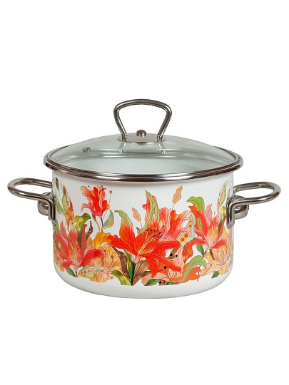 Кастрюля эмалированная сталь, 3 л, крышка стекло, цилиндрическая, Vitross, Lilianna, 1SD185S, индукция