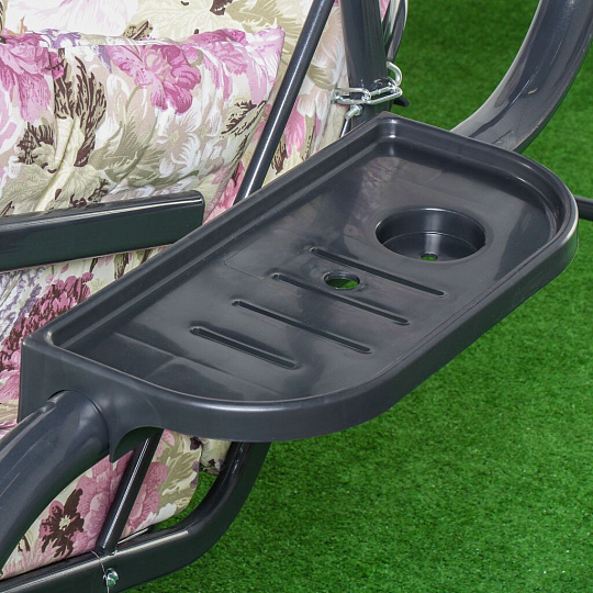 Качели садовые 3-местные, 236.5х138х181.5 см, 280 кг, Olsa, Турин, раскладываются в кровать, с москитной сеткой, цветы, подушка, С913, металл