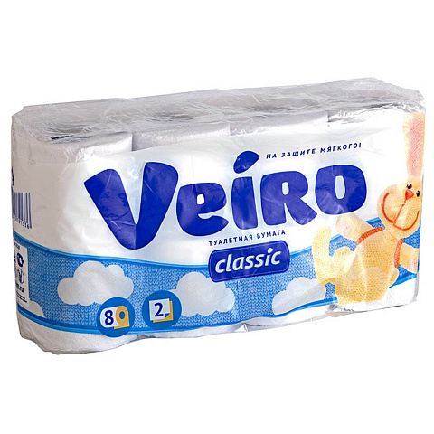 Туалетная бумага Veiro, Classic, 2 слоя, 8 шт, 17.5 м, с втулкой, белая