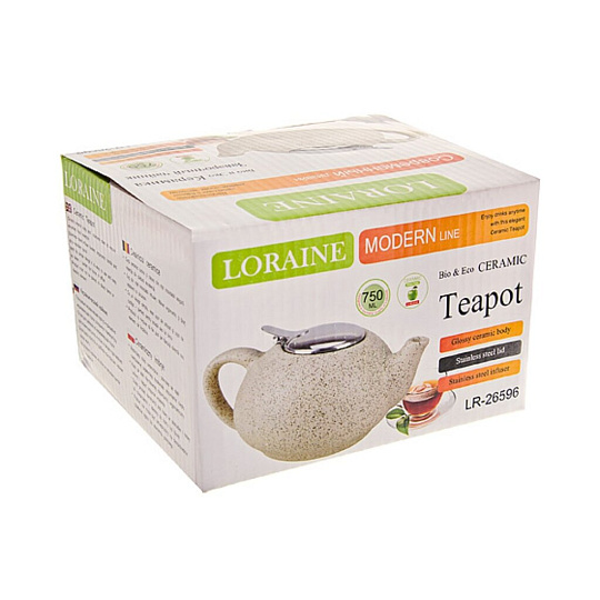 Чайник заварочный керамика, 0.75 л, с ситечком, Loraine, 26596, бежевый