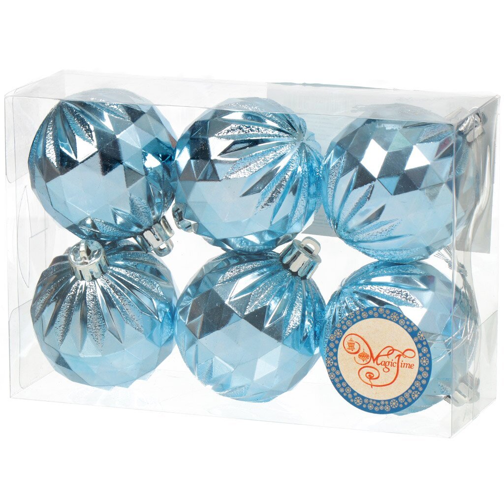 Елочный шар Калейдоскоп, 6 шт, голубой, 6 см, полистирол, 78882
