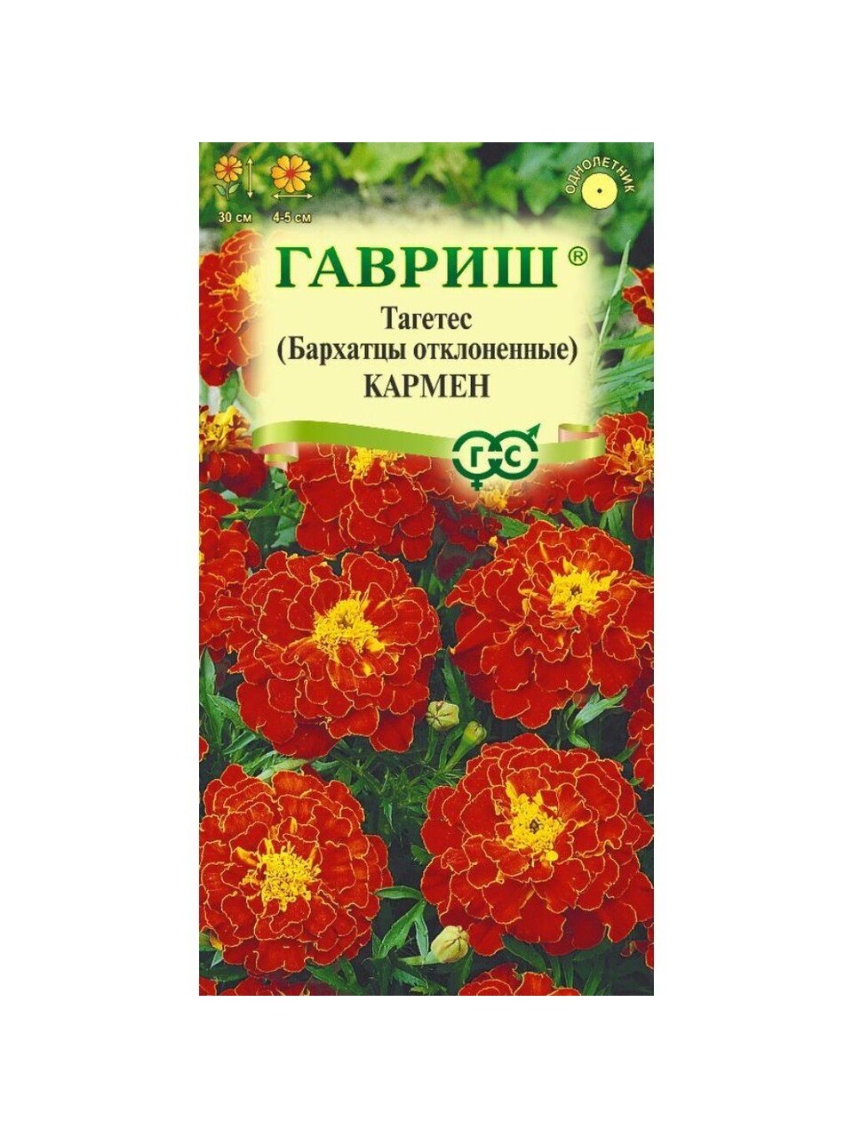 Семена Цветы, Бархатцы, Кармен Тагетес, 0.3 г, отклоненные, цветная упаковка, Гавриш