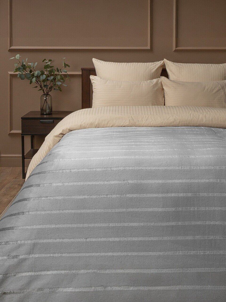 Плед евро, 200х220 см, фланель, 100% полиэстер, Silvano, Страйп, светло-серый, 99761