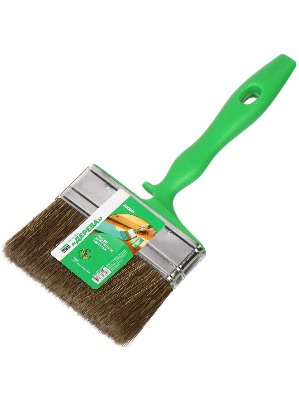 Кисть плоская, Акор, Работы по дереву, Мастер, 17х100 мм, смешанная щетина, 57 мм, рукоятка пластик, 174 17 100