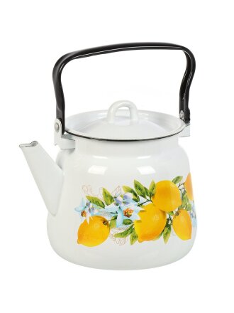 Чайник сталь, эмалированное покрытие, 3.5 л, петля, Сибирские товары, Лимоны, белый, С2716*97