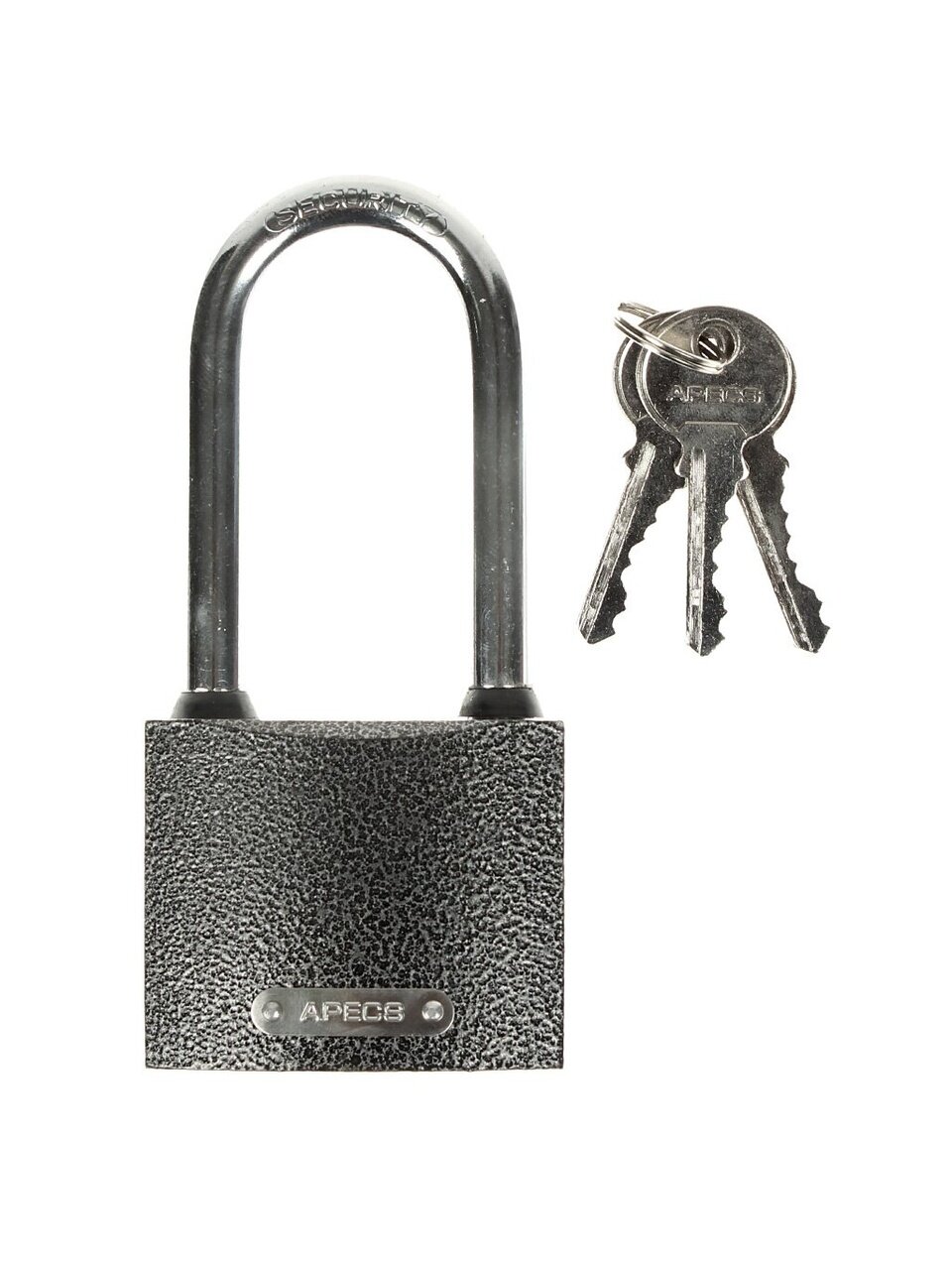 Замок навесной Apecs, PD-01-63-L, МВС-126-01, цилиндровый, с удлиненной дужкой, 3 ключа