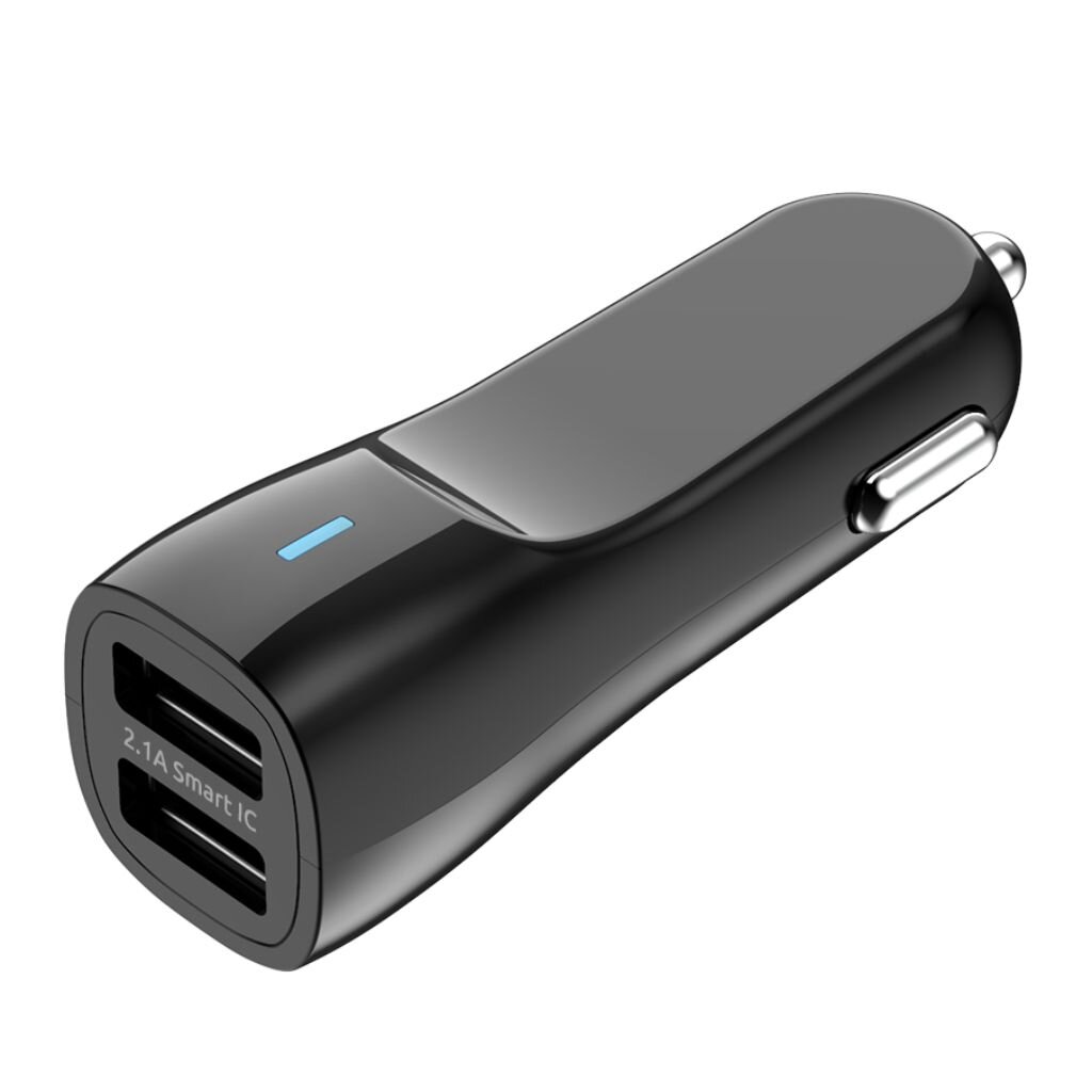 Автомобильное зарядное устройство OLMIO, двухпортовое, 2.1 А, черное, 038633