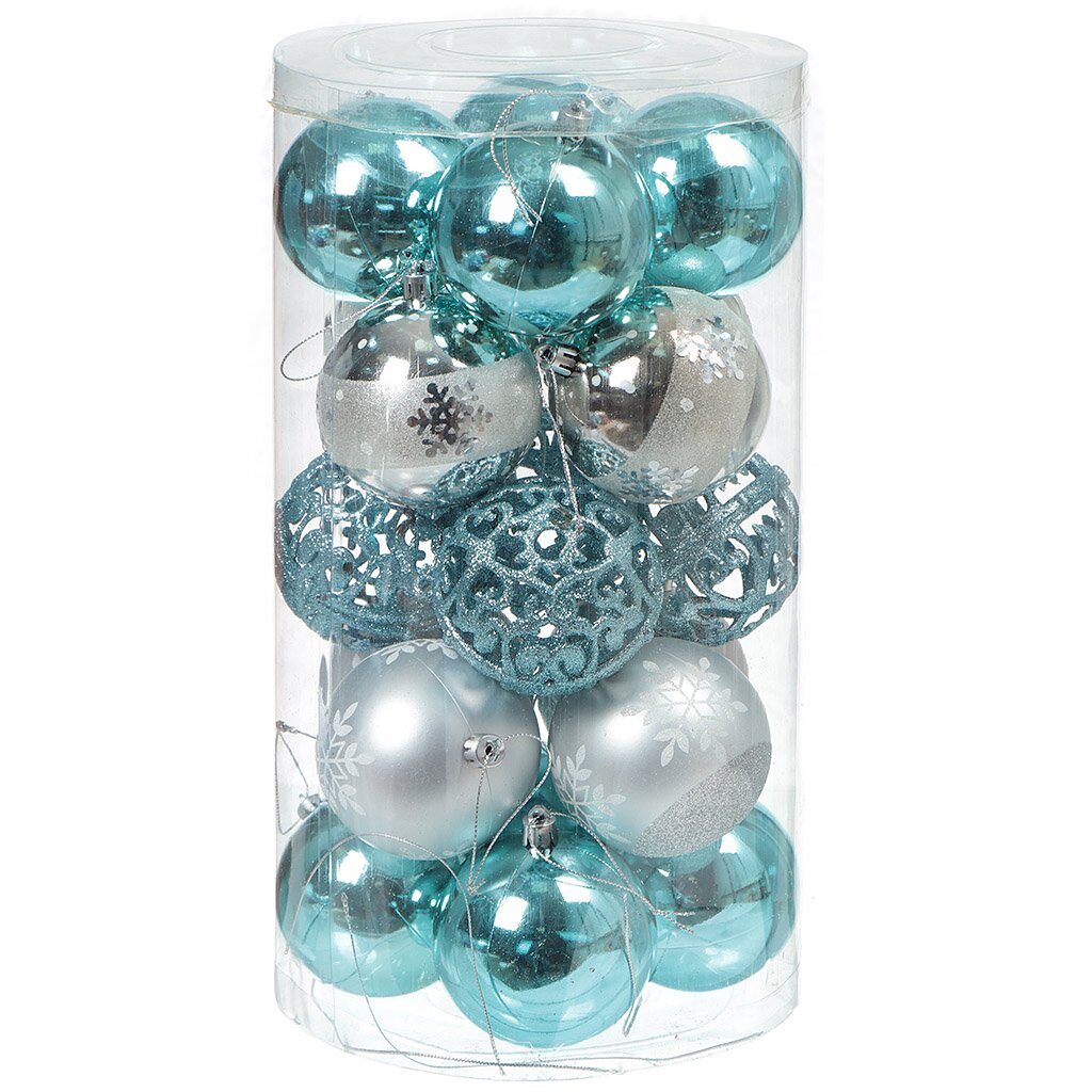 Елочный шар 20 шт, голубой, 8 см, пластик, SY18CBB-222