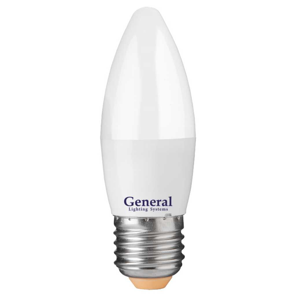 Лампа светодиодная E27, 10 Вт, 230 В, свеча, 2700 К, свет теплый белый, General Lighting Systems, GLDEN-CF лампа светодиодная e14 8 вт 230 в свеча 6500 к свет холодный белый general lighting systems glden cf