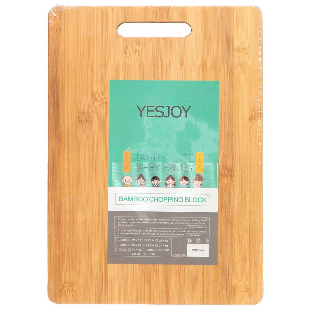 Доска разделочная бамбук, 36х26х1.7 см, с ручкой, дерево, прямоугольная, Y3-1181