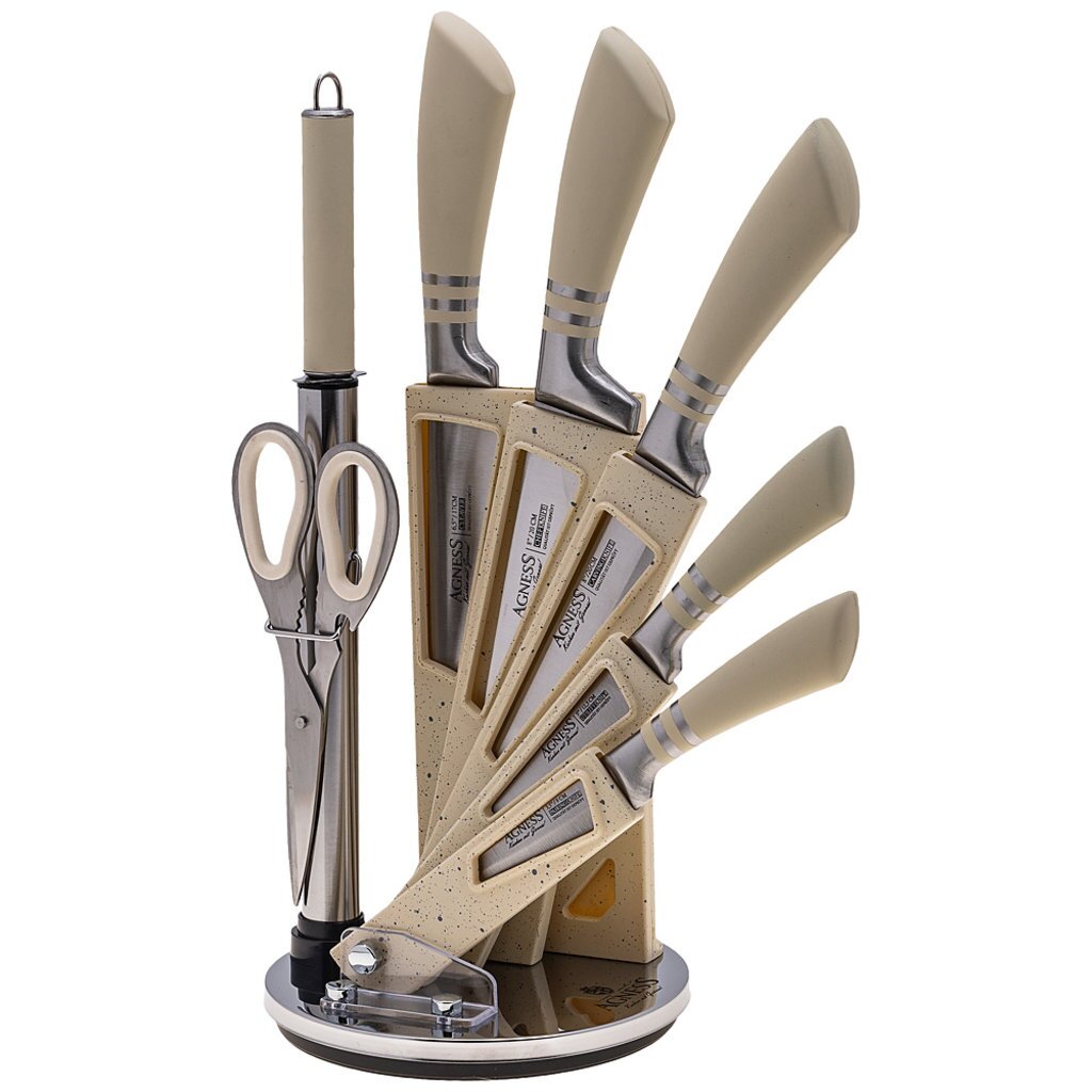 Набор ножей Agness с ножницами и мусатом на пластиковой подставке, 8 предметов, 911-644