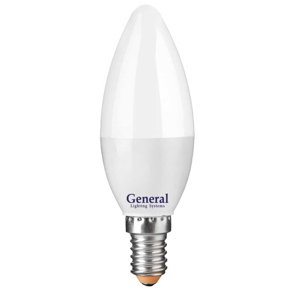 Лампа светодиодная E14, 12 Вт, 230 В, свеча, 6500 К, холодный белый свет, General Lighting Systems, GLDEN-CF, 649929