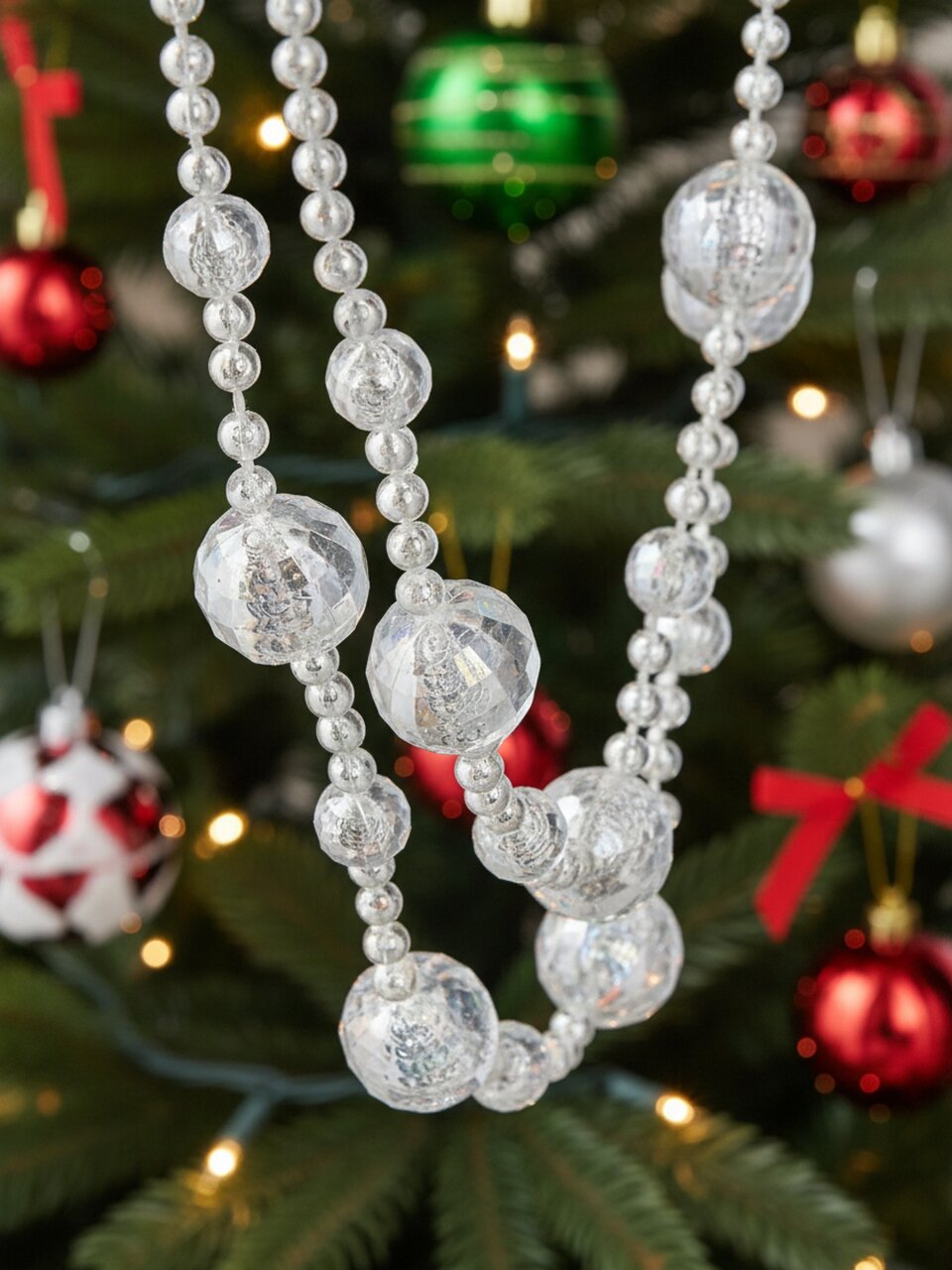 Бусы новогодние пластик, 500 см, круглые, прозрачные, SYZLB- 2223045