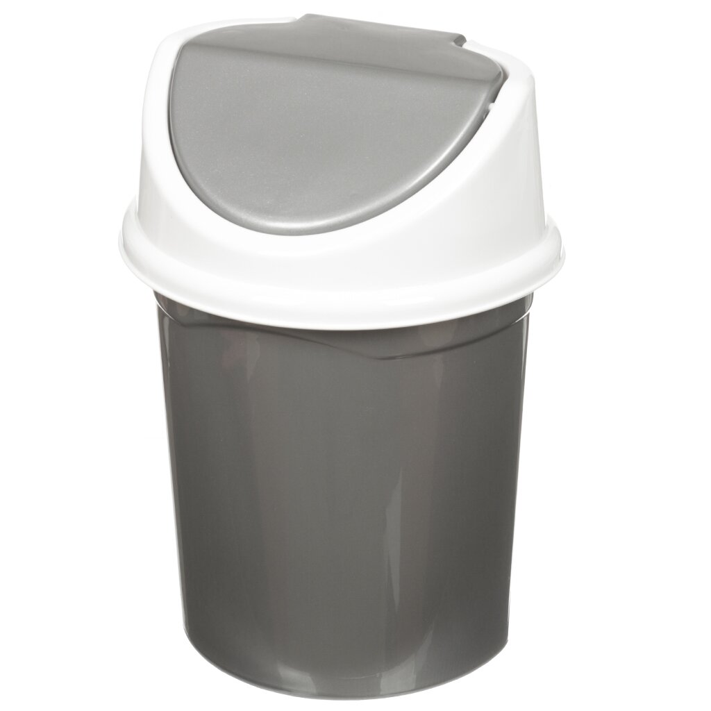 Контейнер для мусора пластик, 4 л, плавающая крышка, серый,белый, Violet, 0404/58/140458 контейнер для ватных дисков 8 5х9 7 см мрамор пластик серый мрамор re1320aa ct