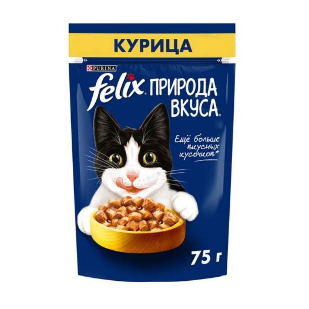 Корм для животных Феликс, Природа вкуса, 75 г, для взрослых кошек, кусочки в соусе, курица, пауч, 12512731