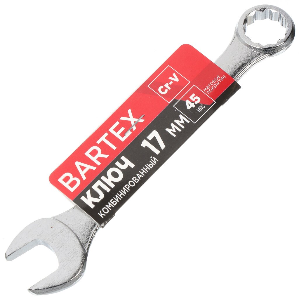 Ключ комбинированный, Bartex, 17 мм, CrV сталь, Эко ключ комбинированный bartex 14 мм хромированный зеркальный crv сталь