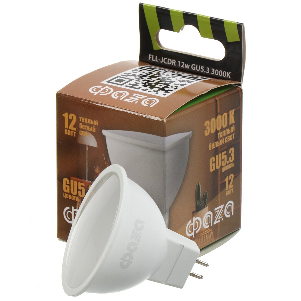 Лампа светодиодная GU5.3, 12 Вт, 230 В, 3000 К, свет теплый белый, ФАZА, FLL- JCDR лампа светодиодная e27 15 вт 100 вт 230 в груша 3000 к свет теплый белый iek a60 led