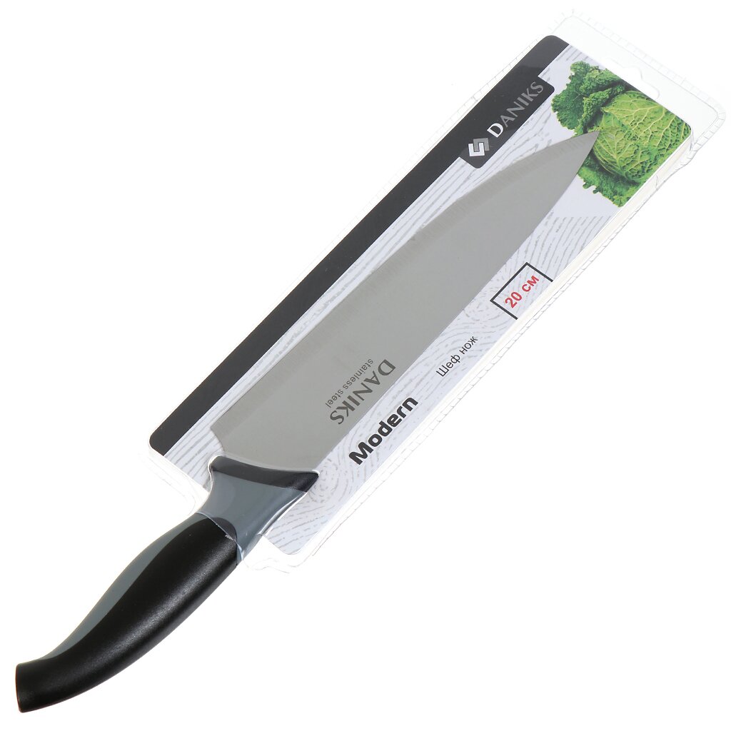 Нож кухонный Daniks, Модерн, шеф-нож, нержавеющая сталь, 20 см, рукоятка пластик, YW-A040-CH/YW-A040G-CH шинковка для капусты нержавеющая сталь 11 см рукоятка пластик навеска y4 7680