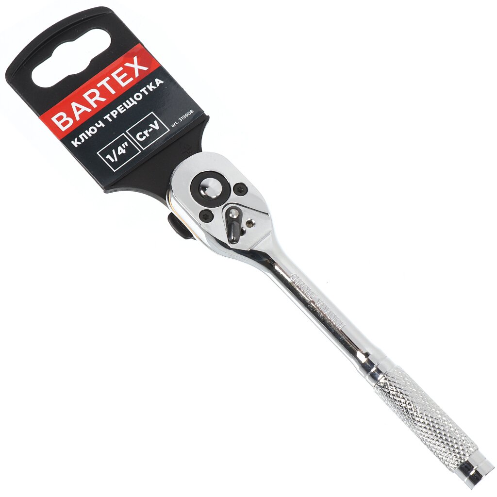 Ключ трещотка, Bartex, 150 мм, 1/4 '', CrV сталь, с переключателем ключ комбинированный bartex 14 мм хромированный зеркальный crv сталь