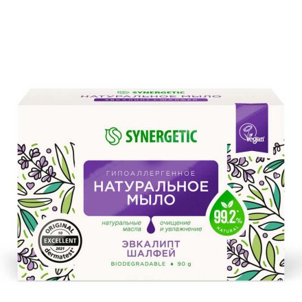 Мыло Synergetic, Эвкалипт и шалфей, 90 г, натуральное