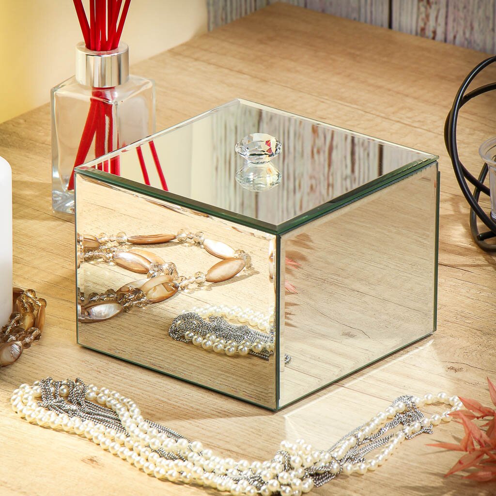 Шкатулка для украшений, стекло, 14х14х10 см, с зеркалом, Y6-2093