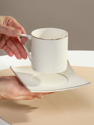 Чайная пара керамика, 2 предмета, на 1 персону, 200 мл, Daniks, Y4-4398, подарочная упаковка, белая