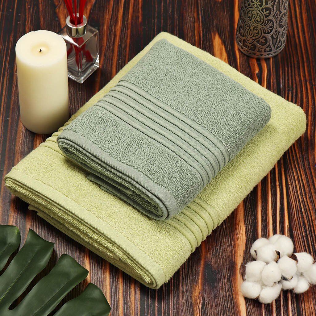Набор полотенец 2 шт, 50х90, 70х140 см, 100% хлопок, 450 г/м2, Silvano, Классика, изумрудный, фисташковый, Китай, OZG-ST2-1-20568