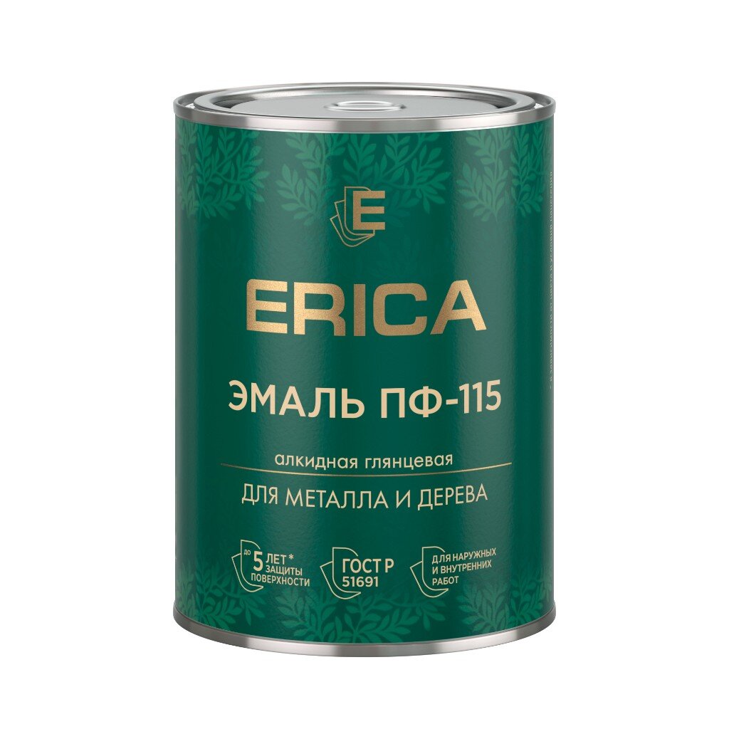 Эмаль Erica, ПФ-115, для внутренних и наружных работ, алкидная, глянцевая, зеленое яблоко, 1.8 кг эмаль erica пф 115 для внутренних и наружных работ алкидная глянцевая 1 8 кг защитная