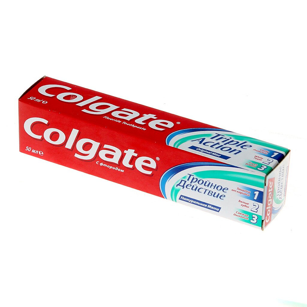Зубная паста Colgate, Тройное действие, 50 мл зубная паста white glo 100 г для любителей кофе и чая
