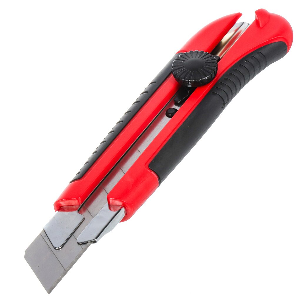 Нож строительный, пластик, обрезиненный, выдвижное лезвие, 25х125 мм, фиксатор, металлическая направляющая, Bartex, UK-82-25